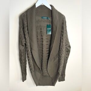 Lauren Ralph Lauren Women's Shawl Collar Cable Knit Olive Cardigan NWT